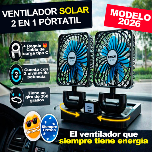 VENTILADOR SOLAR 2 EN 1 DOBLE CABEZAL 360 GRADOS