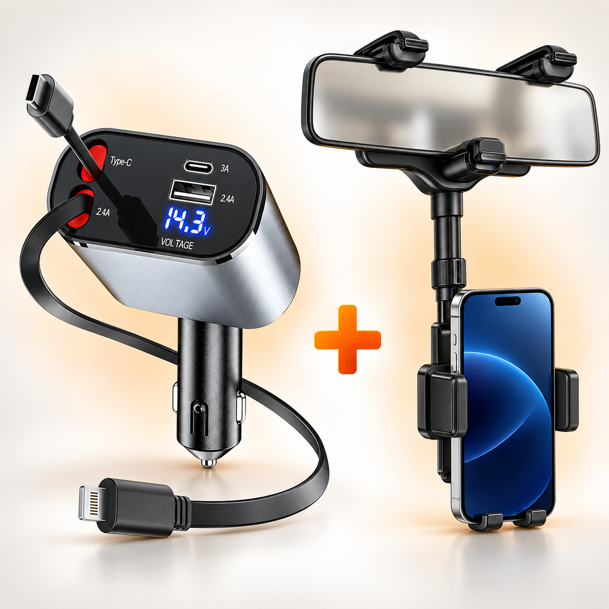 KIT VIAJERO PRO 💎 Cargador Retráctil Ultra Carga Rápida + Soporte de Celular Anticaídas con Giro de 360°